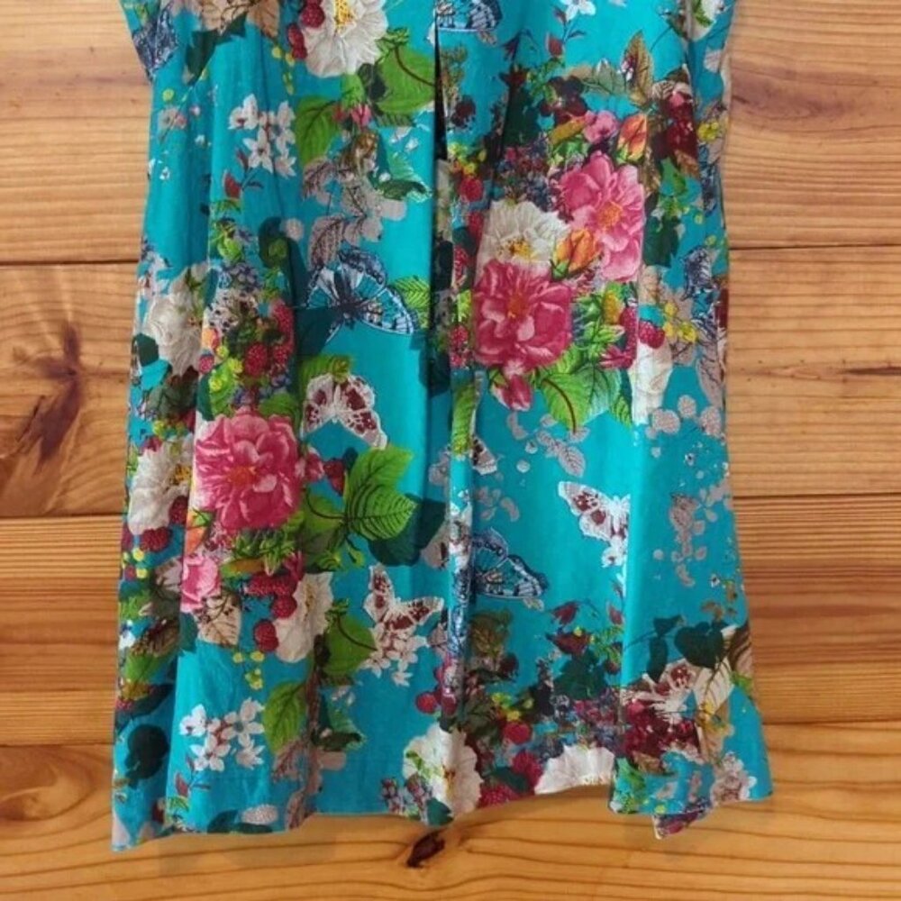 Umgee Dress Blue Floral Butterfly Keyhole Neck Swing Babydoll Size L Boho Preppy - Picture 3 of 7